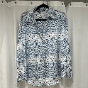 Blue and White Patterned Women's Top
